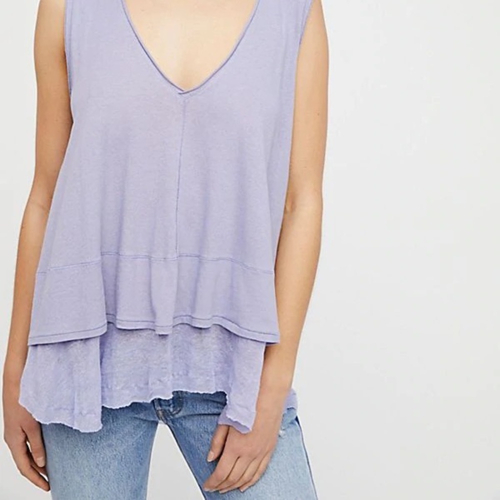 NWT FREE PEOPLE Peachy Tee Lilac Vneck Tiered Tank